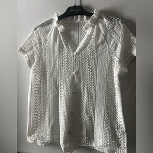 White  Short-Sleeve Button Front Top